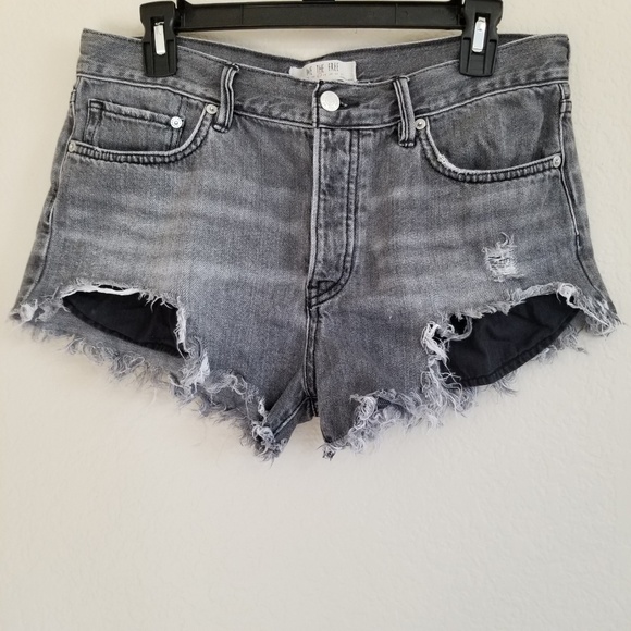 Free People Pants - Free People Grey Frayed Rugged Denim Shorts 27